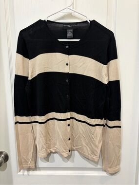 august silk Black Knit Crewneck Cardigan